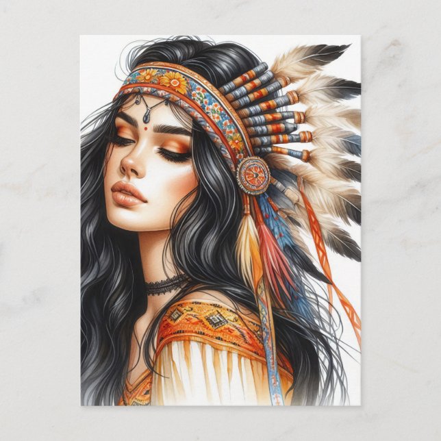 Postal Arte de IA de Chica Boho Moda Bohemiana (Anverso)