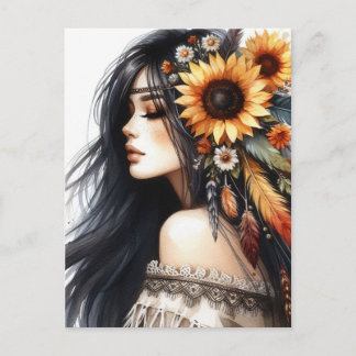 Postal Arte de IA de Chica Boho Moda Bohemiana