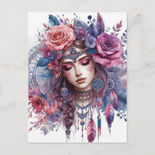 Postal Arte de IA de Chica Boho Moda Bohemiana