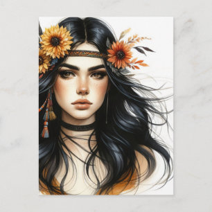Postal Arte de IA de Chica Boho Moda Bohemiana
