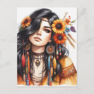 Postal Arte de IA de Chica Boho Moda Bohemiana