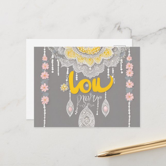 Postal Arte de IA Sunny Gray Lace (Anverso/Reverso In Situ)