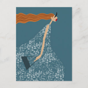 Postal Arte de ilustración de moda femenina chic azul cos