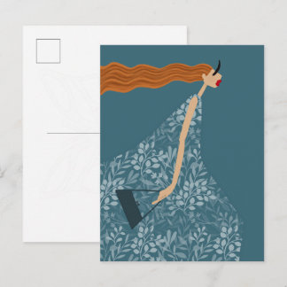 Postal Arte de ilustración de moda femenina chic azul cos