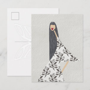 Postal Arte de ilustración de moda glamour floral femenin