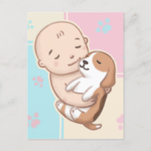 Postal Arte de ilustración de perro y bebé lindo