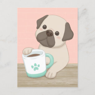Postal Arte de Ilustracion de perro y peluca
