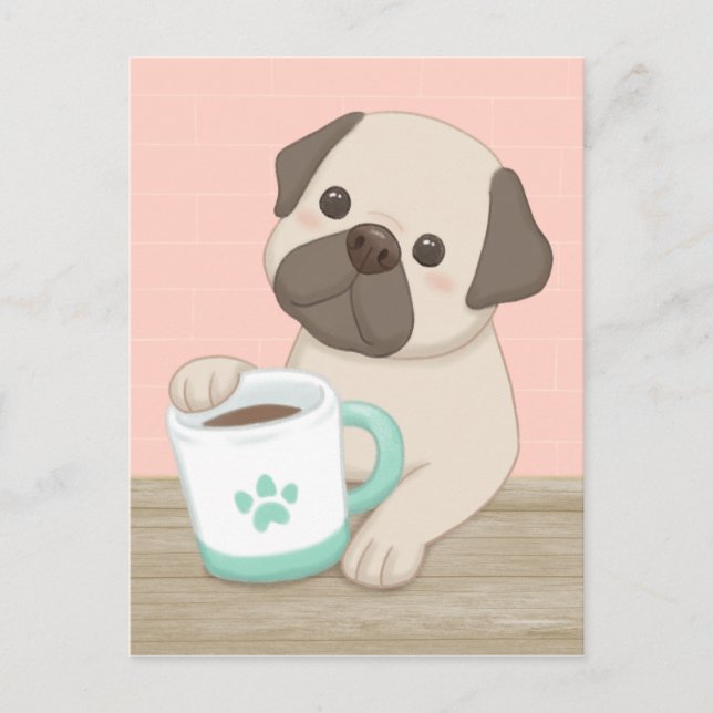 Postal Arte de Ilustracion de perro y peluca (Anverso)