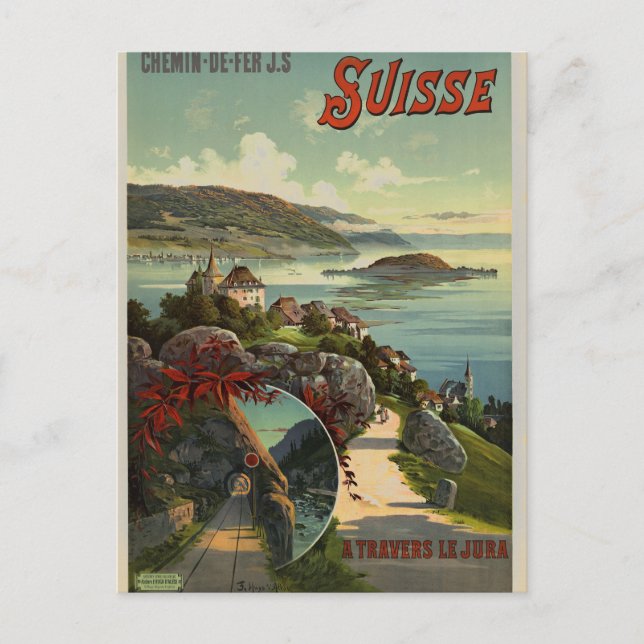 Postal Arte de Ilustracion de viajes en Suiza (Anverso)