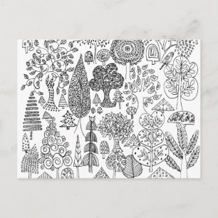 Postal Arte de ilustración dibujada a mano de árboles en