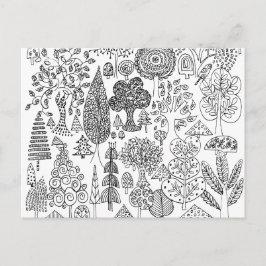 Postal Arte de ilustración dibujada a mano de árboles en