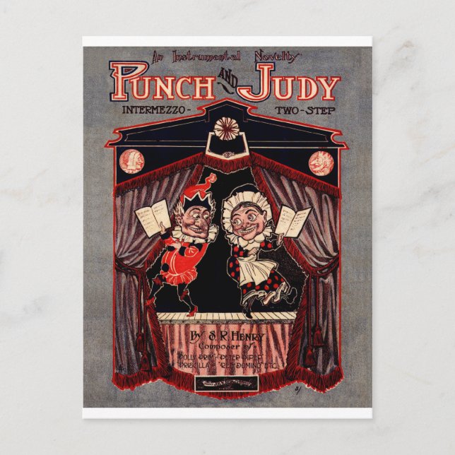 Postal Arte de Ilustracion Punch and Judy Puppets (Anverso)