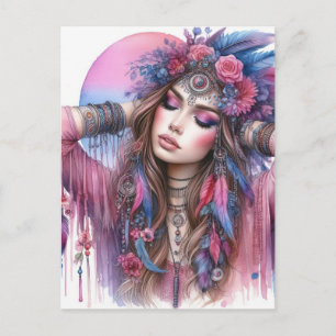 Postal Arte de Inteligencia Artificial de Chica Boho Moda