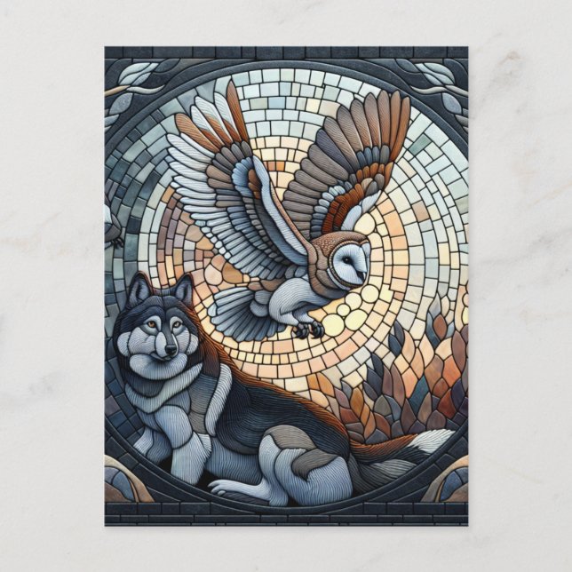 Postal Arte de inteligencia artificial de mosaico de búho (Anverso)