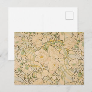 Postal Arte de Jardín Botánico de Flor de Peonía Vintage