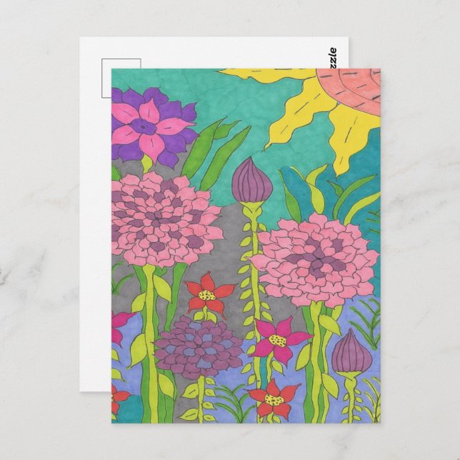 Postal Arte de jardín floral de primavera (Anverso / Reverso)