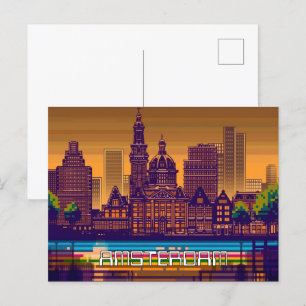 Postal Arte de juegos en 2D Pixelado Amsterdam