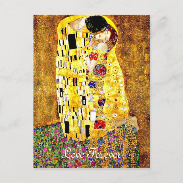 Postal Arte de Klimt - El Beso - Amor para siempre (Anverso)