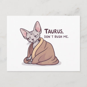 Postal Arte de la actitud zodiacal del gato Sphynx Tauro