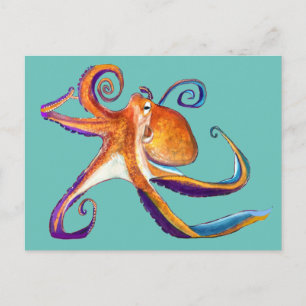 Postal Arte de la acuarela Octopus sealife