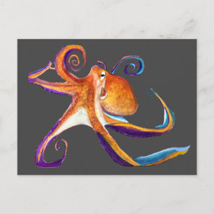 Postal Arte de la acuarela Octopus sealife