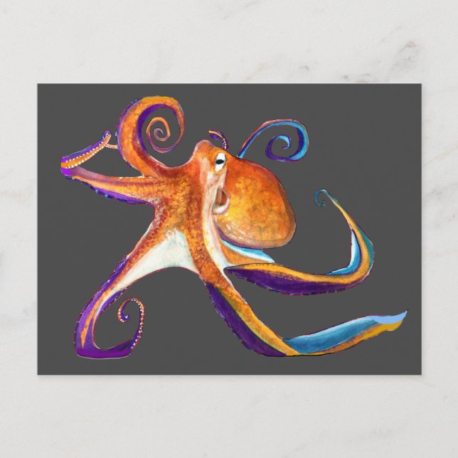 Postal Arte de la acuarela Octopus sealife (Anverso)