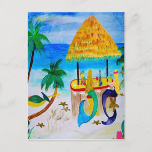 Postal Arte de la barra tiki de la playa de las sirenas