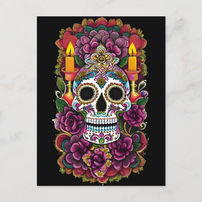 Postal Arte de la calavera del azúcar - Altar de la luz d (Anverso)
