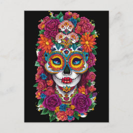 Postal Arte de la calavera del azúcar - Colorido Día de l