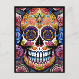 Postal Arte de la calavera del azúcar - Día colorido del 