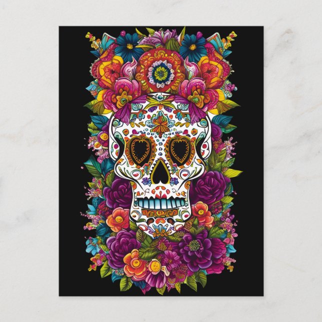 Postal Arte de la Calavera del Azúcar - Día de los Muerto (Anverso)