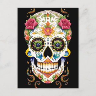 Postal Arte de la calavera del azúcar - Festividad con ro