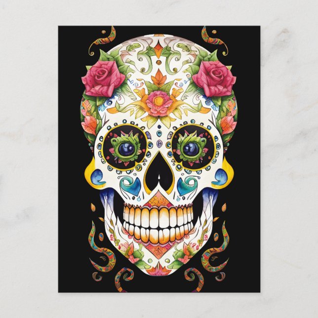 Postal Arte de la calavera del azúcar - Festividad con ro (Anverso)