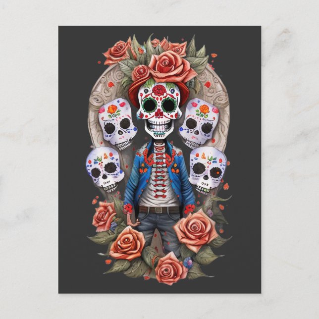 Postal Arte de la calavera del azúcar - Hombre de pie en  (Anverso)
