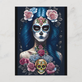 Postal Arte de la calavera del azúcar - Mujer en huelga e