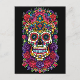 Postal Arte De La Calavera Del Azúcar - Un Tributo Colori