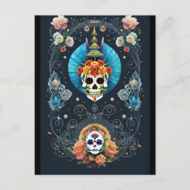Postal Arte de la calavera del azúcar - Vibrante Día de l
