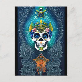 Postal Arte de la calavera del azúcar - Vibrante Día de l