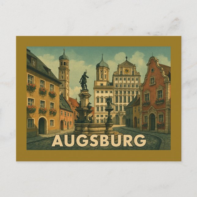Postal Arte de la ciudad de Augsburgo Alemania (Anverso)