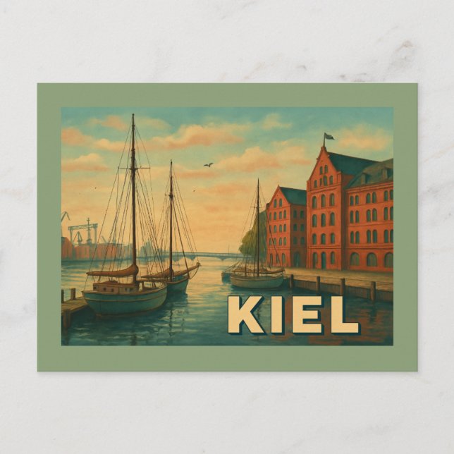 Postal Arte de la ciudad de Kiel Alemania (Anverso)