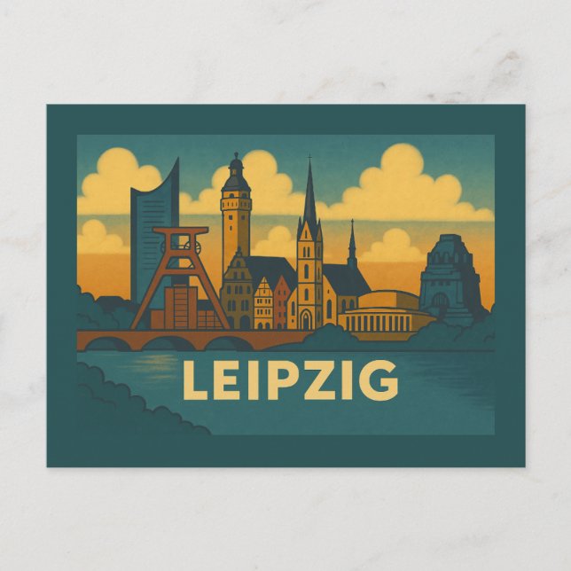 Postal Arte de la ciudad de Leipzig Alemania (Anverso)