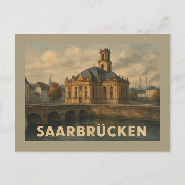 Postal Arte de la ciudad de Saarbrücken Alemania (Anverso)