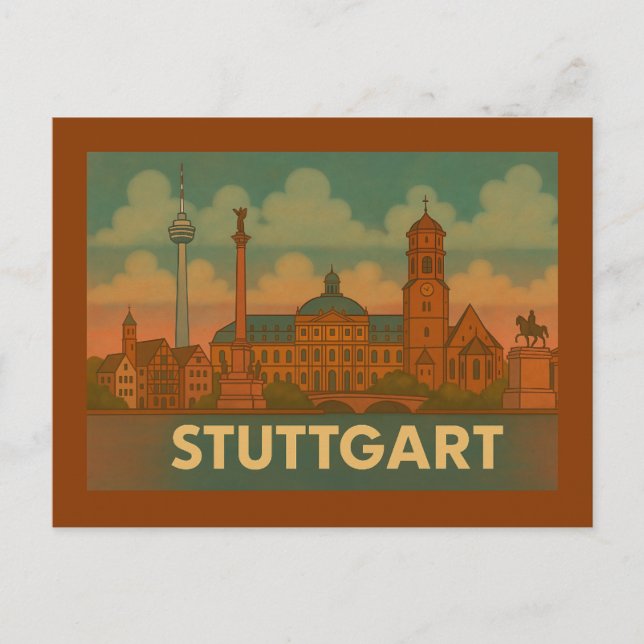 Postal Arte de la ciudad de Stuttgart Alemania (Anverso)