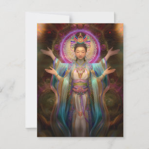 Postal Arte de la diosa visionaria colorida Quan Yin