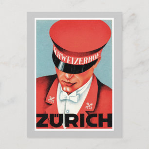 Postal Arte de la etiqueta de Zurich Suiza del viaje del