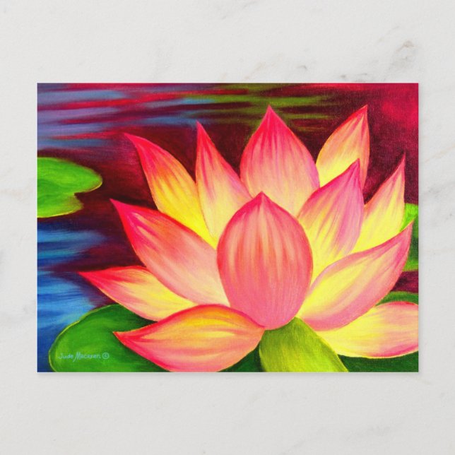 Postal Arte de la flor del lirio de agua de Lotus del (Anverso)