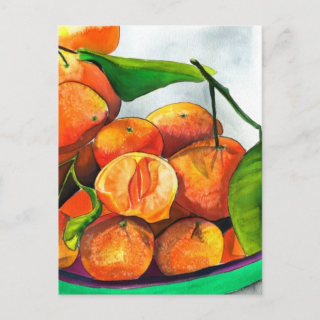 Postal Arte de la fruta de la acuarela del naranja mandar (Anverso)