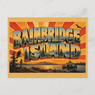 Postal Arte de la isla Bainbridge WA Ferry Sound Forest
