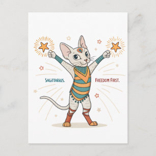 Postal Arte de la libertad primero gato zodiacal Sagitari