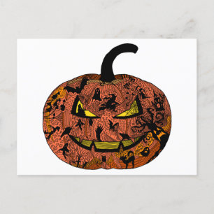 Postal Arte de la línea de calabazas de Halloween